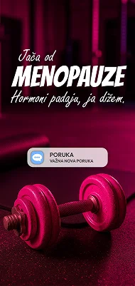 Fitness kampanja – ružičasti tegovi, slogan “Jača od menopauze”.